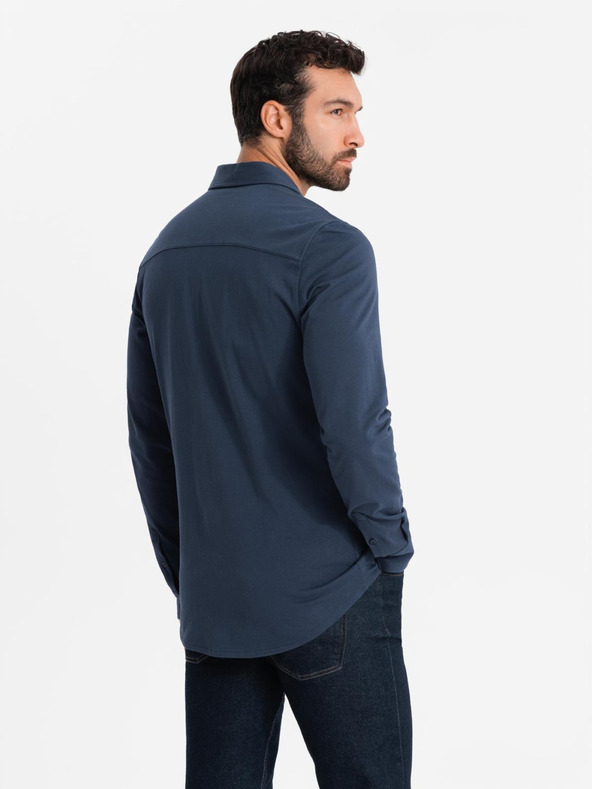 Ombre Clothing Modrá pánska džersejová košeľa Ombre Clothing