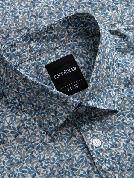 Ombre Clothing Modrá pánska vzorovaná slim fit košeľa Ombre Clothing