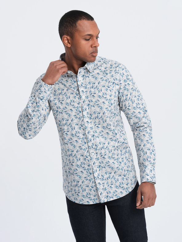 Ombre Clothing Šedá pánska vzorovaná košeľa Ombre Clothing