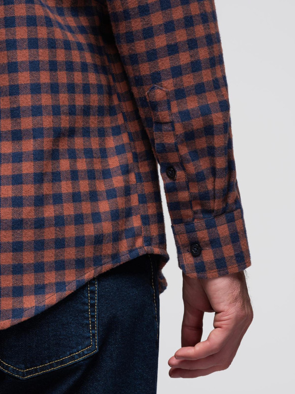 Ombre Clothing Tmavomodrá pánska kockovaná flanelová košeľa Ombre Clothing