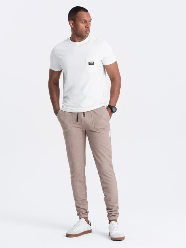 Ombre Clothing Svetlohnedé pánske tepláky Ombre Oblečenie