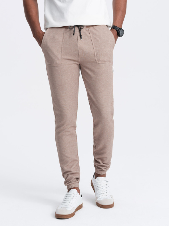 Ombre Clothing Svetlohnedé pánske tepláky Ombre Oblečenie