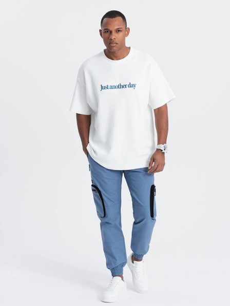 Ombre Clothing Modré pánske nohavice cargo jogger Ombre Oblečenie