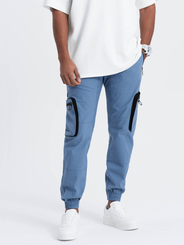 Ombre Clothing Modré pánske nohavice cargo jogger Ombre Oblečenie