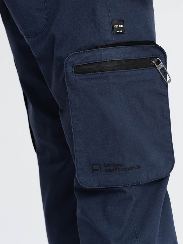 Ombre Clothing Tmavomodré pánske nohavice cargo jogger Ombre Clothing