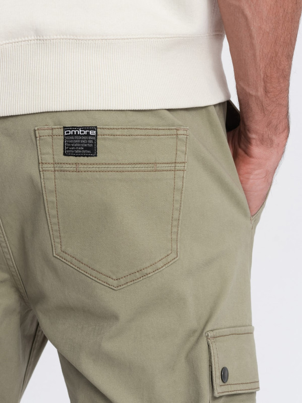 Ombre Clothing Khaki pánske cargo jogger nohavice Ombre Oblečenie