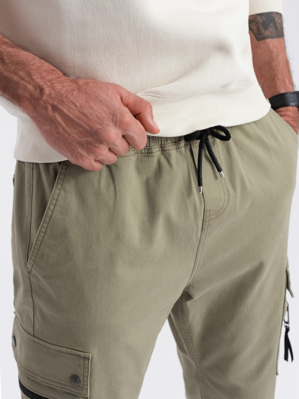 Ombre Clothing Khaki pánske cargo jogger nohavice Ombre Oblečenie