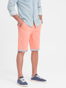Ombre Clothing Koralové pánske chino šortky s džínsovým lemom Ombre oblečenie