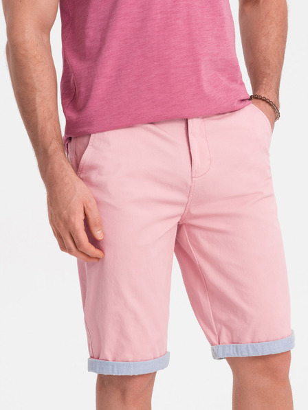 Ombre Clothing Ružové pánske chino šortky s džínsovým lemom Ombre Oblečenie