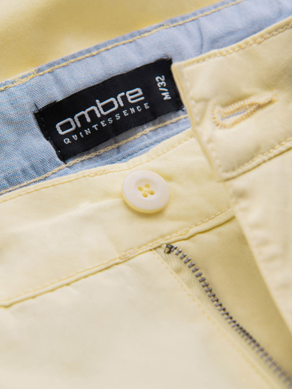 Ombre Clothing Žlté pánske chino šortky s džínsovým lemom Ombre Oblečenie