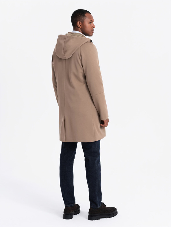 Ombre Clothing Hnedý pánsky kabát s kapucňou Ombre Oblečenie