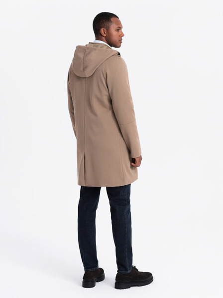 Ombre Clothing Hnedý pánsky kabát s kapucňou Ombre Oblečenie