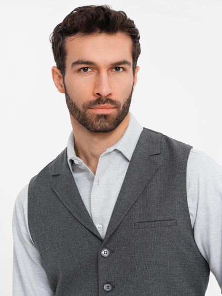 Ombre Clothing Tmavosivá pánska obleková vesta s golierom Ombre Oblečenie