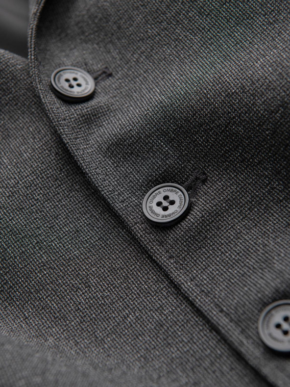 Ombre Clothing Tmavosivá pánska obleková vesta s golierom Ombre Oblečenie