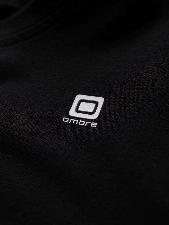 Ombre Clothing Čierne pánske tričko s výstrihom do V Oblečenie Ombre