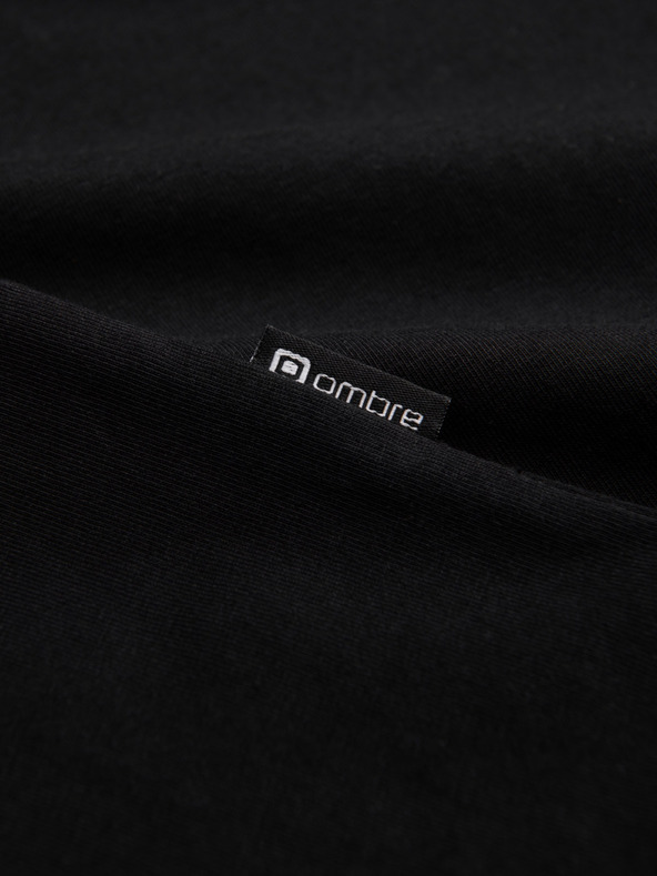 Ombre Clothing Čierne pánske tričko s výstrihom do V Oblečenie Ombre