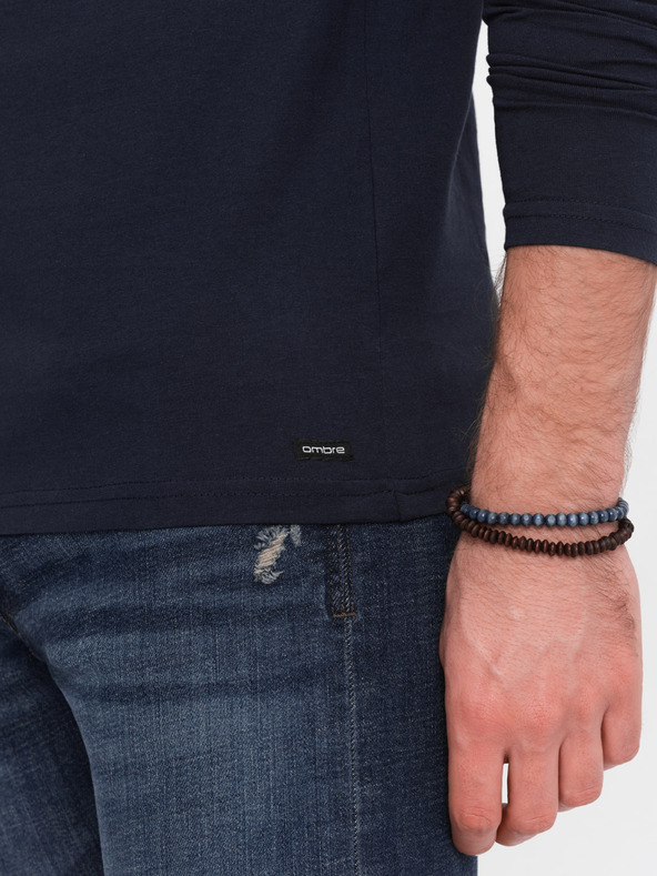 Ombre Clothing Tmavomodrá pánska polokošeľa na gombíky Ombre Clothing HENLEY