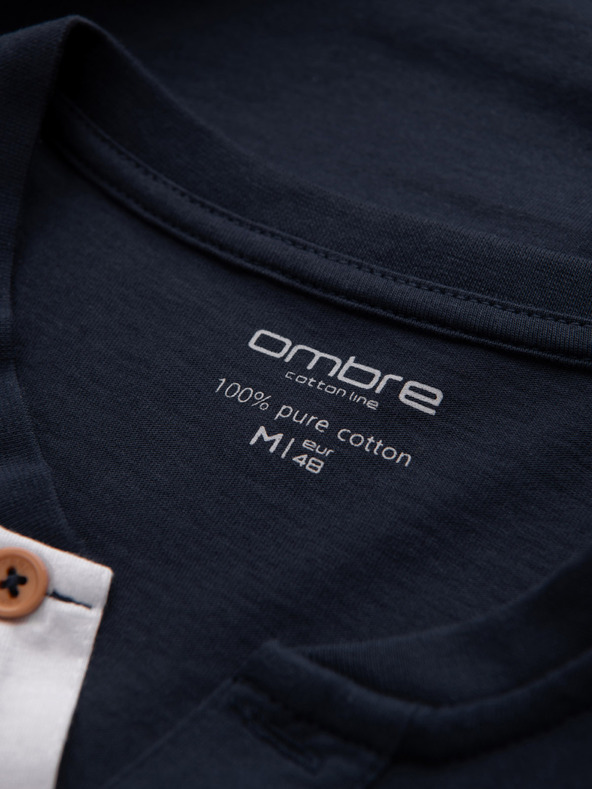 Ombre Clothing Tmavomodrá pánska polokošeľa na gombíky Ombre Clothing HENLEY