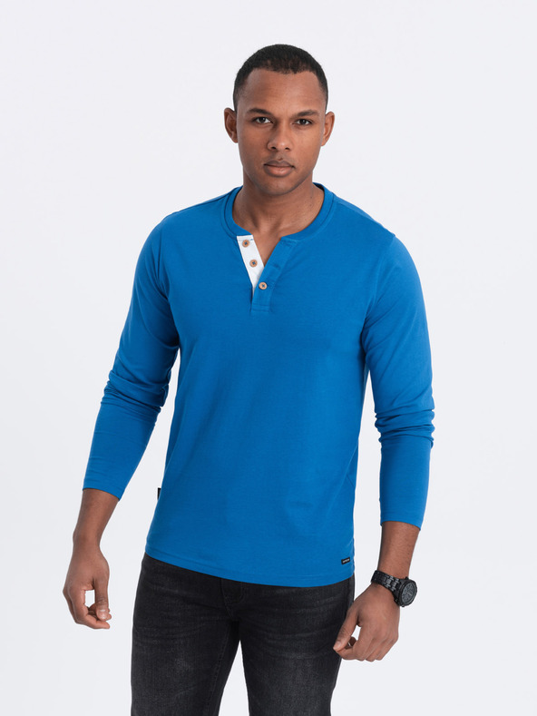 Ombre Clothing Modrá pánska košeľa na gombíky Ombre Clothing HENLEY