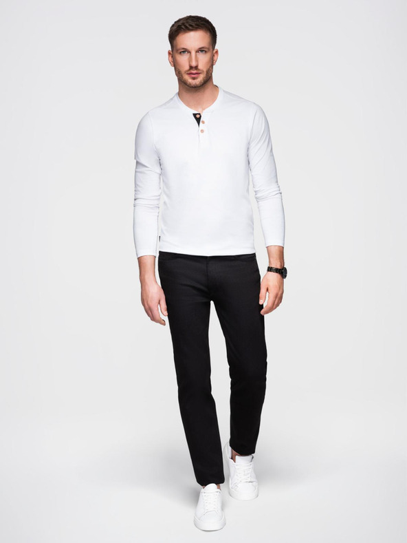 Ombre Clothing Biela pánska košeľa na gombíky Ombre Clothing HENLEY