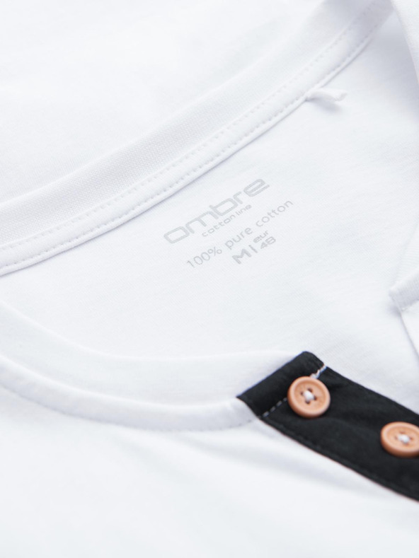 Ombre Clothing Biela pánska košeľa na gombíky Ombre Clothing HENLEY