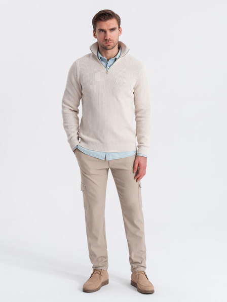 Ombre Clothing Béžové pánske nohavice Cargo Ombre Oblečenie