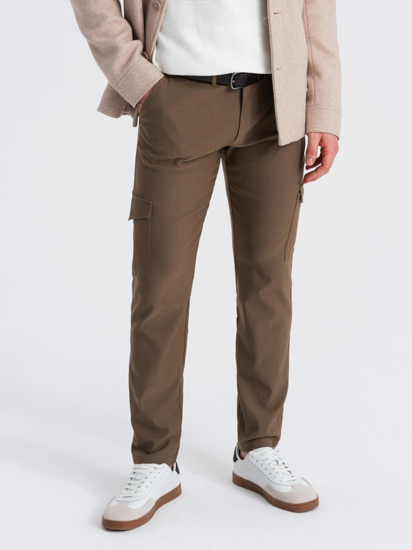 Ombre Clothing Khaki pánske cargo nohavice Ombre Oblečenie