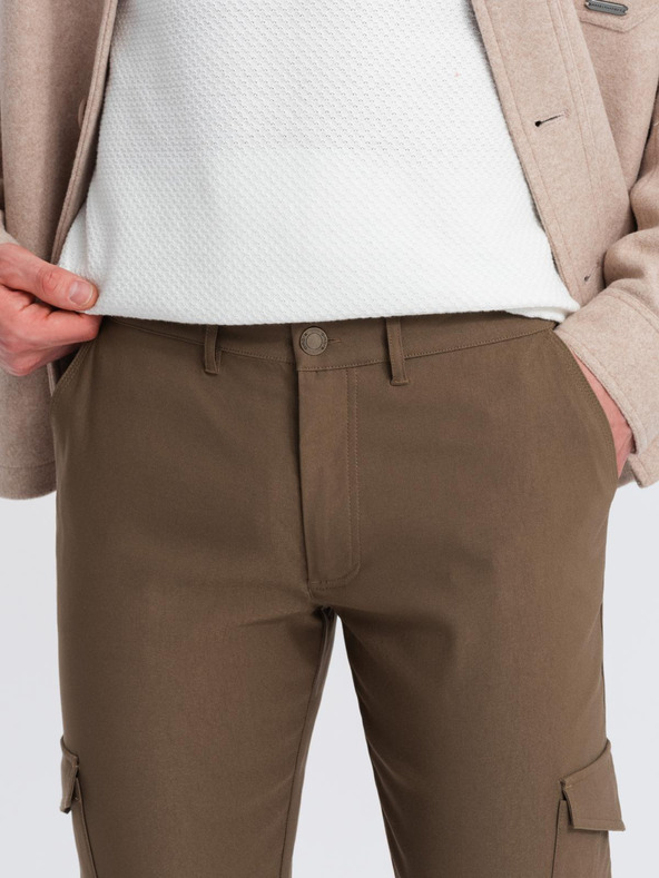 Ombre Clothing Khaki pánske cargo nohavice Ombre Oblečenie