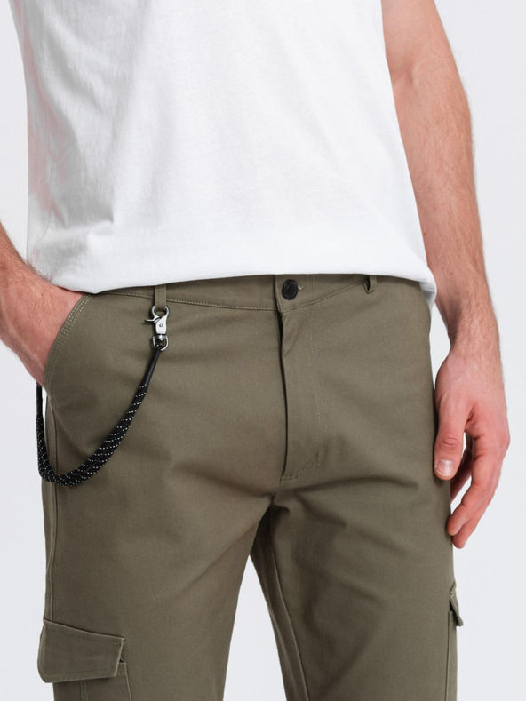 Ombre Clothing Tmavo zelené pánske cargo nohavice Ombre Oblečenie