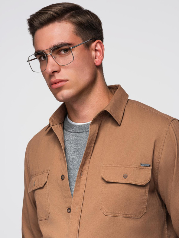 Ombre Clothing Hnedá pánska košeľa Ombre Clothing