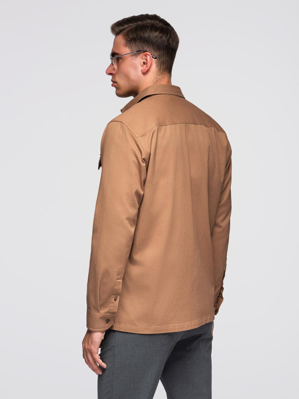 Ombre Clothing Hnedá pánska košeľa Ombre Clothing