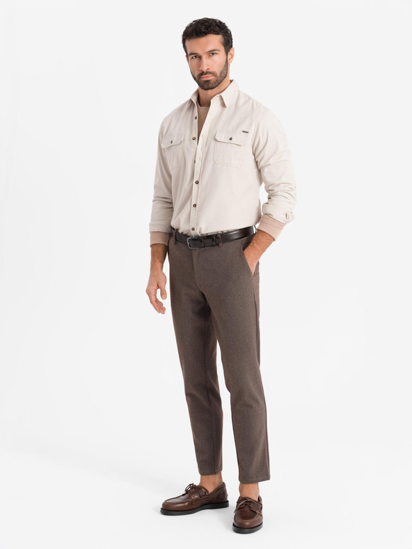 Ombre Clothing Krémová pánska košeľa Ombre Clothing Overshirt