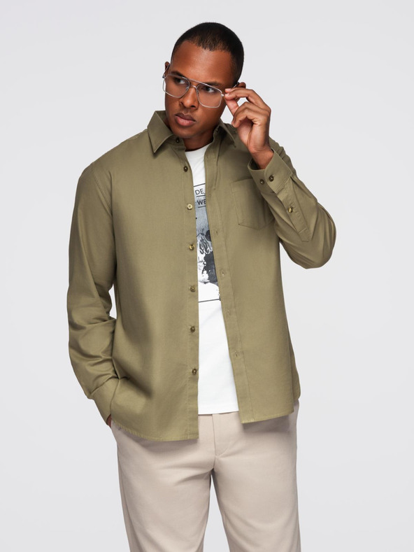 Ombre Clothing Zelená pánska košeľa Ombre Clothing Overal