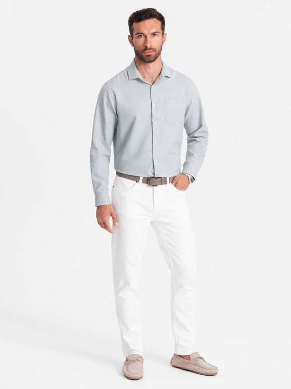 Ombre Clothing Svetlošedá pánska žíhaná košeľa Ombre Oblečenie