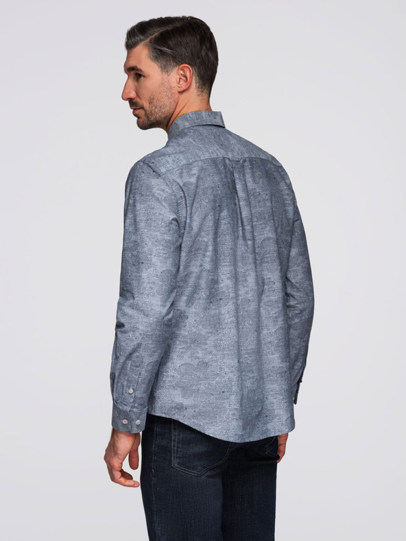 Ombre Clothing Šedá pánska vzorovaná košeľa Ombre Clothing