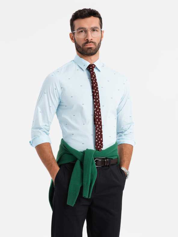 Ombre Clothing Svetlomodré pánske vzorované tričko Ombre oblečenie