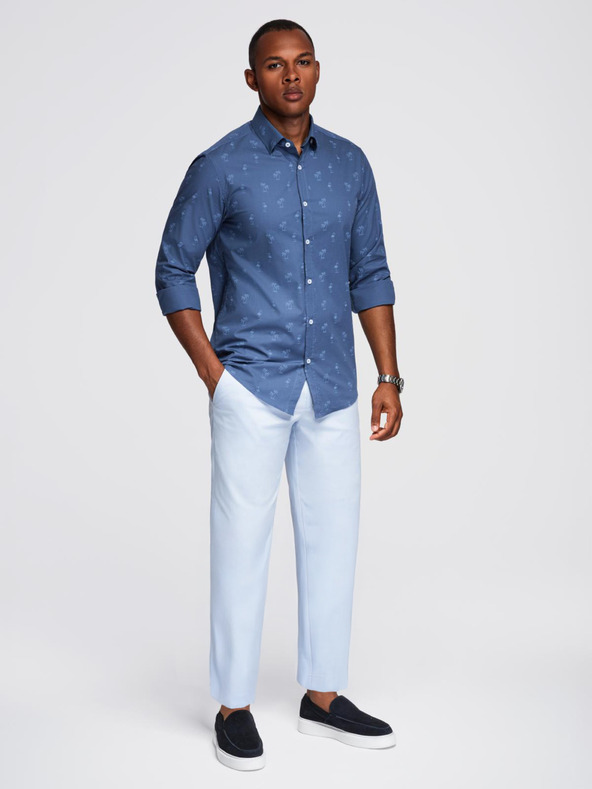 Ombre Clothing Tmavomodrá pánska vzorovaná flanelová košeľa Ombre Clothing