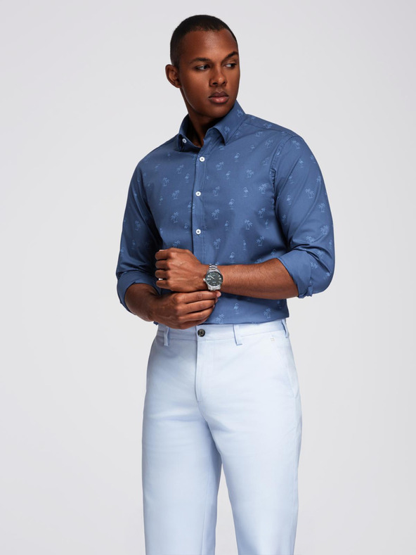 Ombre Clothing Tmavomodrá pánska vzorovaná flanelová košeľa Ombre Clothing