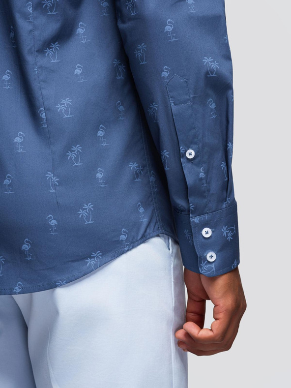 Ombre Clothing Tmavomodrá pánska vzorovaná flanelová košeľa Ombre Clothing