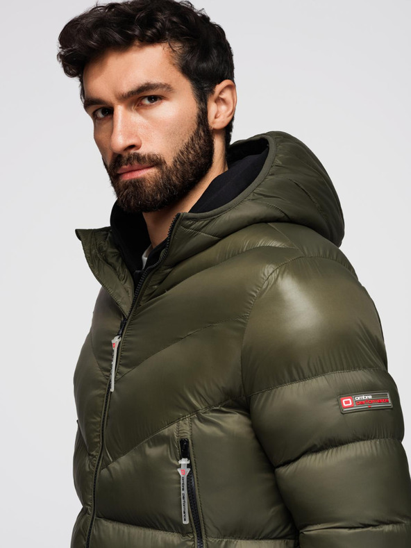 Ombre Clothing Tmavozelená pánska prešívaná zimná bunda Ombre Oblečenie