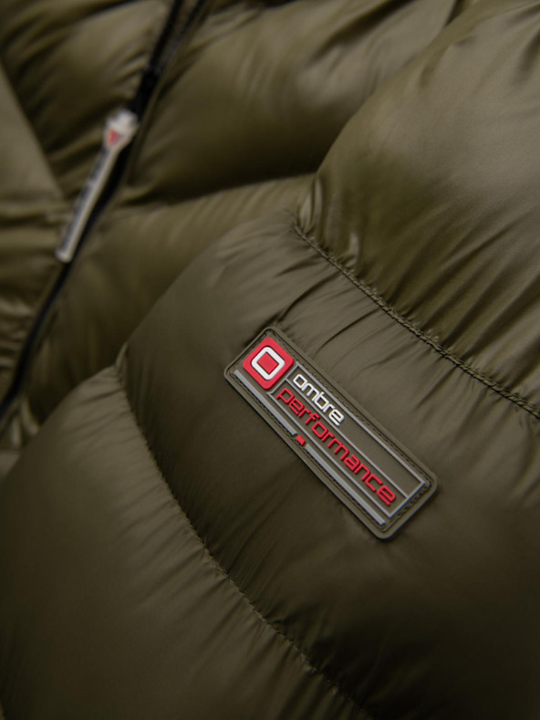 Ombre Clothing Tmavozelená pánska prešívaná zimná bunda Ombre Oblečenie