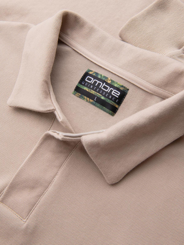 Ombre Clothing Béžová pánska mikina so základným golierom Ombre Oblečenie