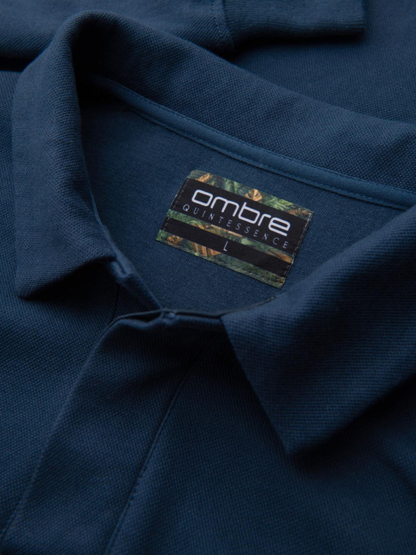 Ombre Clothing Tmavomodrá pánska mikina so základným golierom Ombre Oblečenie