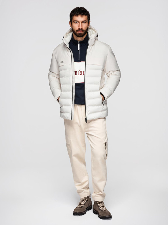 Ombre Clothing Krémová pánska prešívaná zimná bunda Ombre Oblečenie