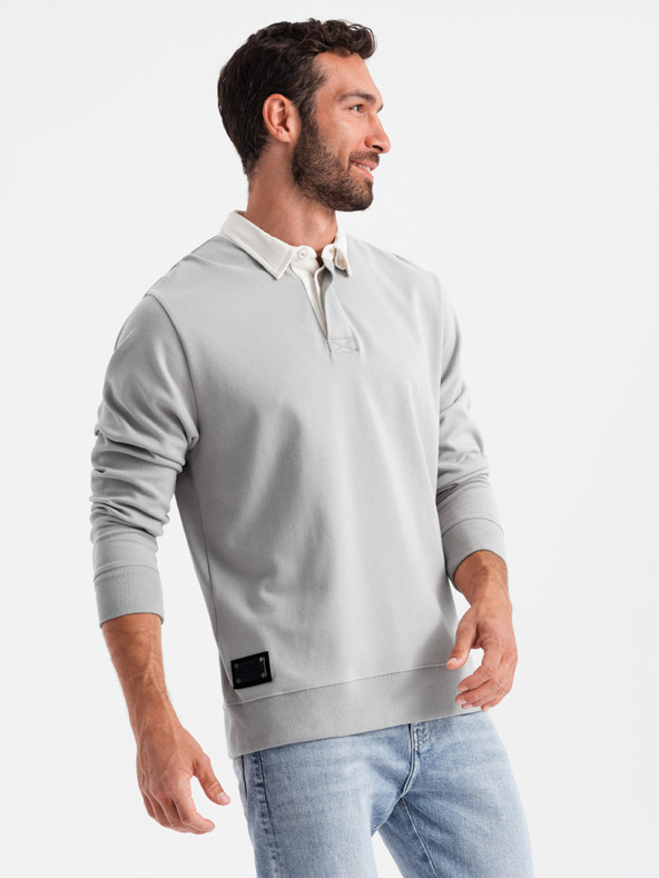 Ombre Clothing Svetlošedá Pánska mikina s golierom Ombre Oblečenie