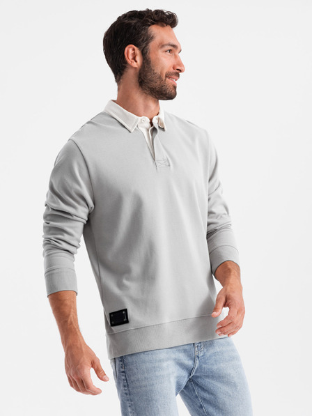 Ombre Clothing Svetlošedá Pánska mikina s golierom Ombre Oblečenie