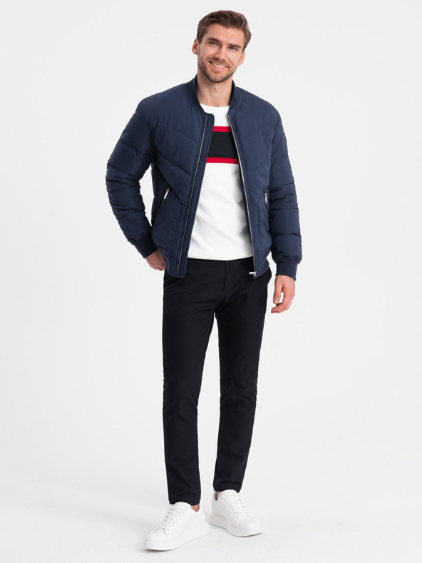 Ombre Clothing Tmavomodrá pánska prešívaná bombera Ombre Oblečenie