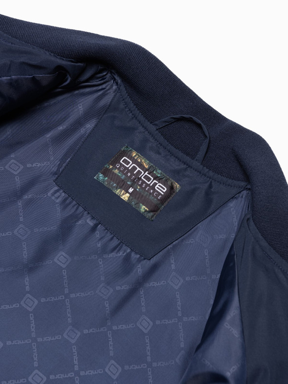 Ombre Clothing Tmavomodrá pánska prešívaná bombera Ombre Oblečenie