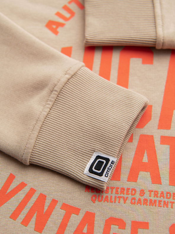 Ombre Clothing Béžová pánska mikina s potlačou Ombre Oblečenie