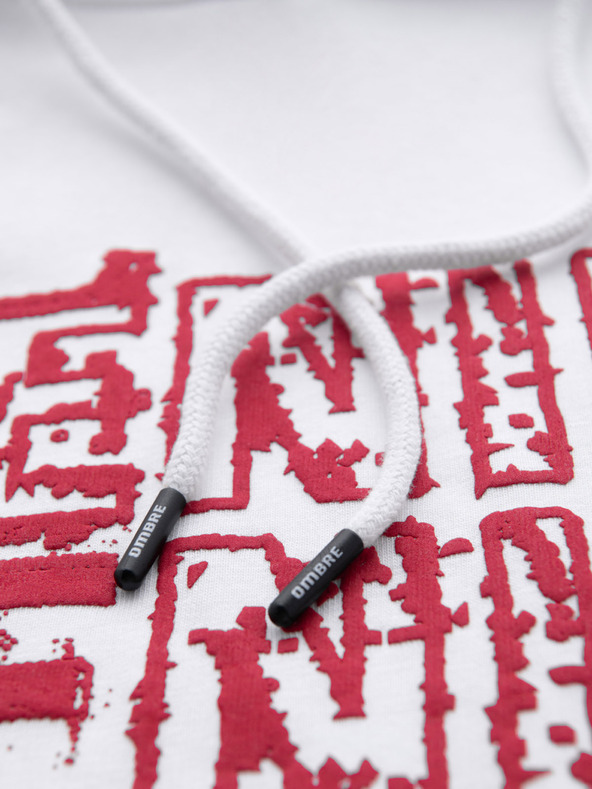 Ombre Clothing Červeno-biela pánska mikina s kapucňou a potlačou Ombre Clothing